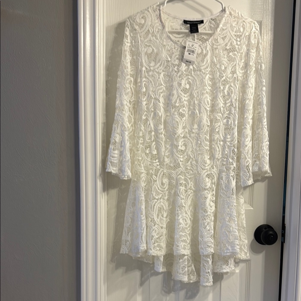 Ashley Stewart White Lace Top Made in USA